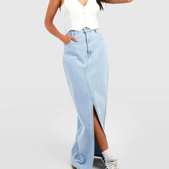 Boohoo Light Blue Denim Maxi Skirt - Picture 1 of 3